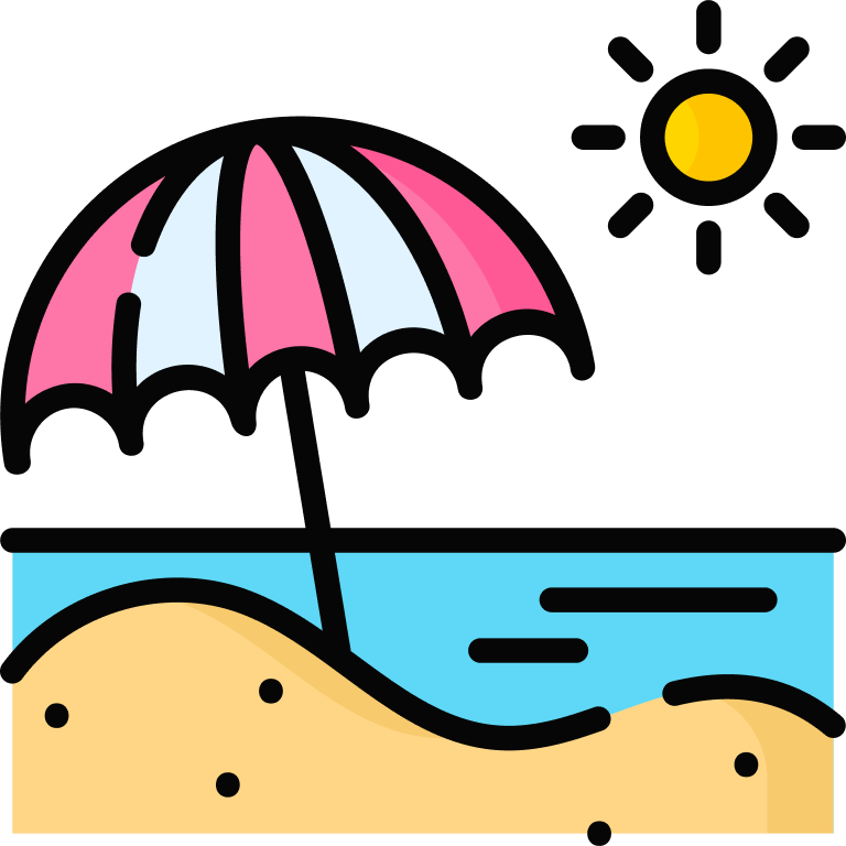 Illustration of a sandy beach with umbrella