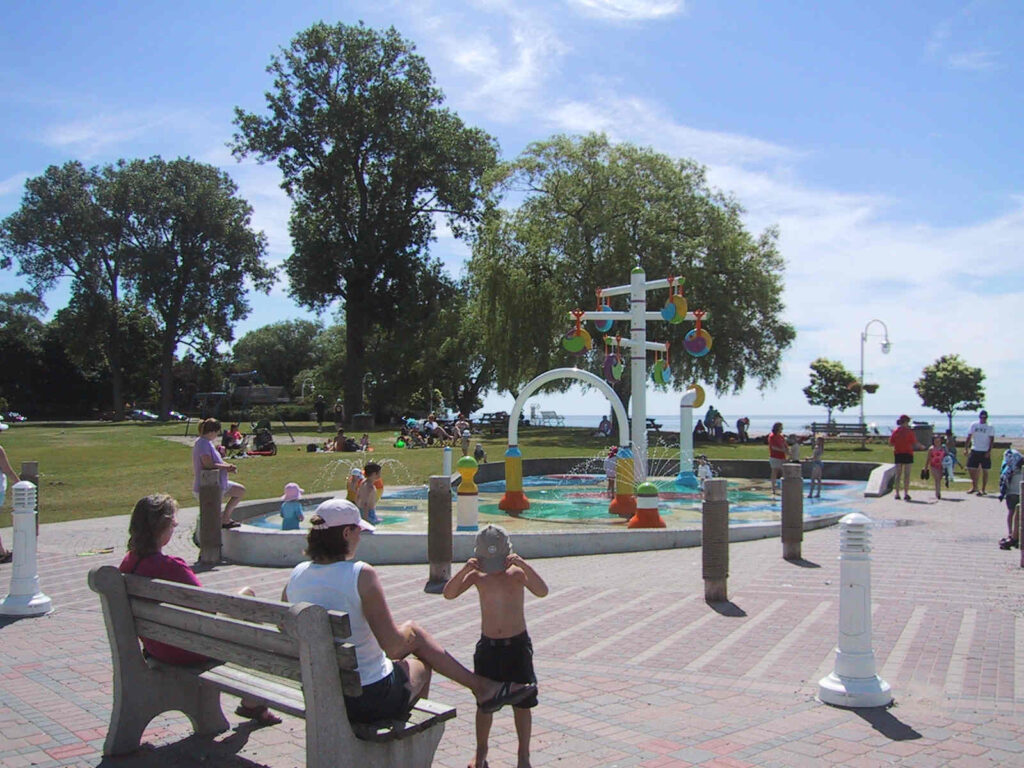 Splashpad at cobourg beach in the summer