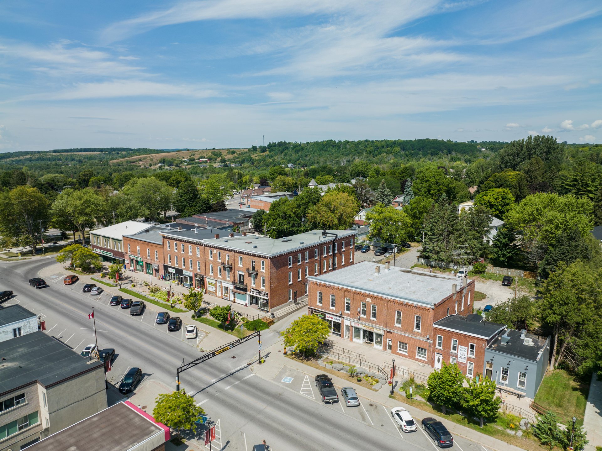 drone view of downtown Colborne
