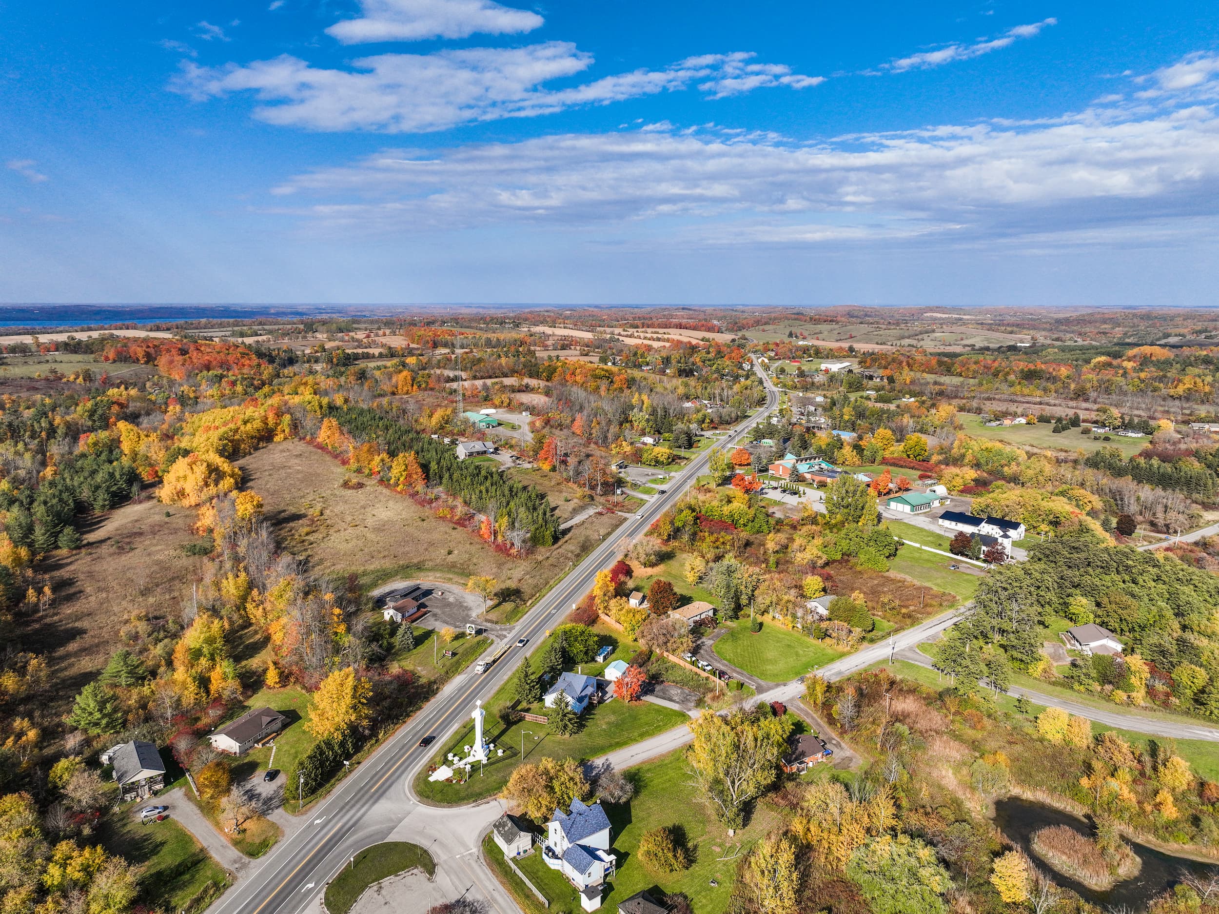 Drone view of highway going through Alderville First Nation