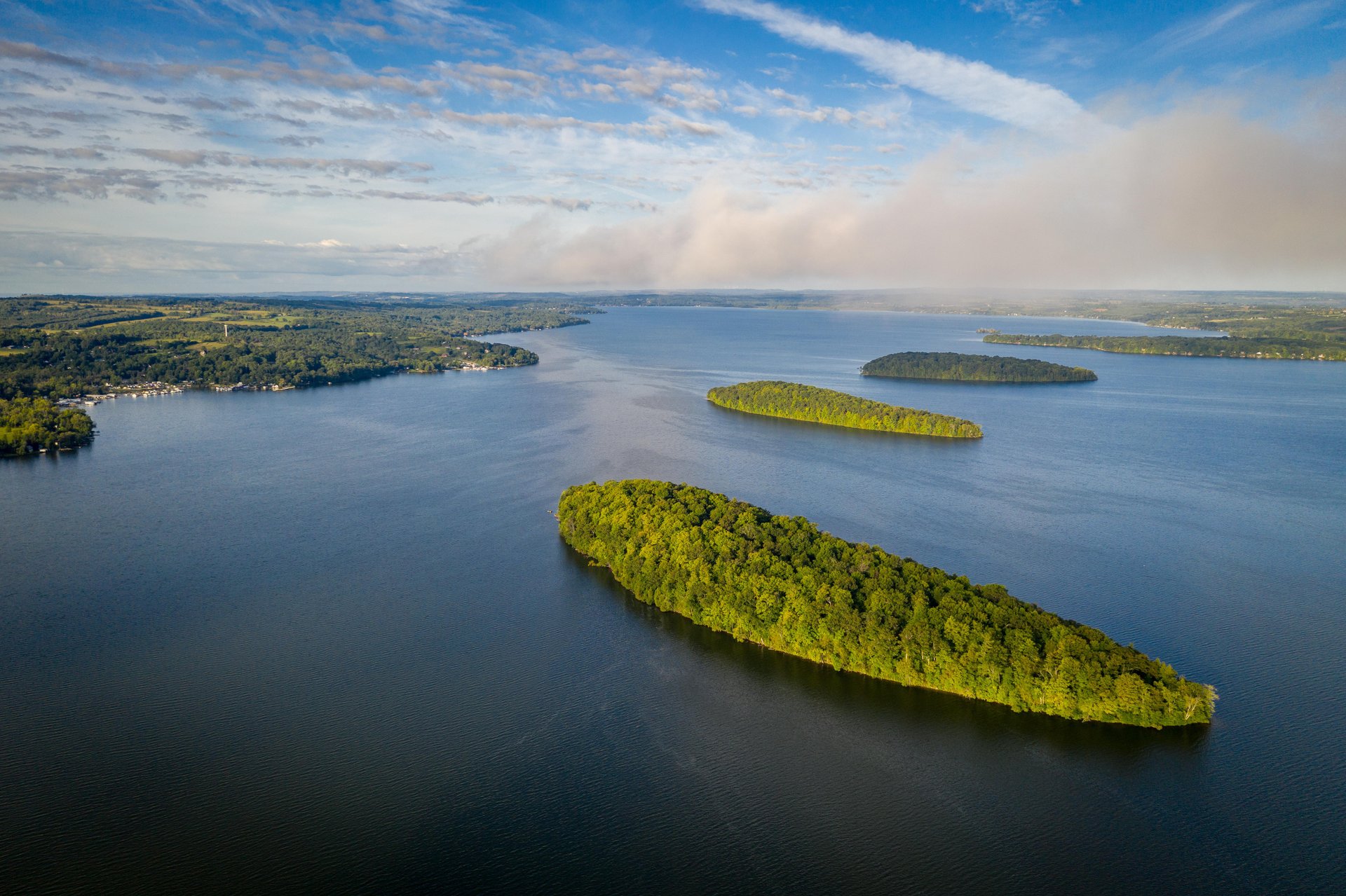 Drone view of islands on Rice Lake