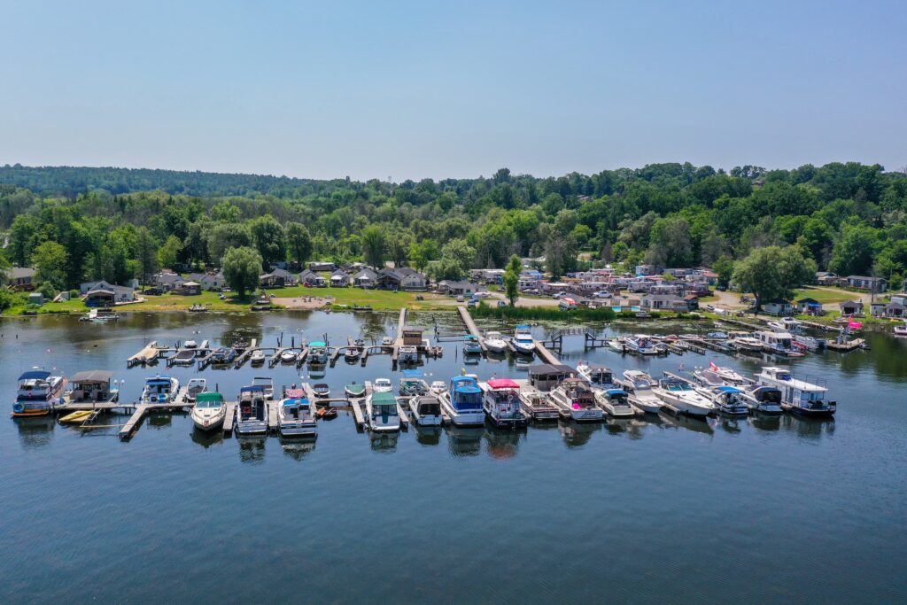 Drone view of a marina
