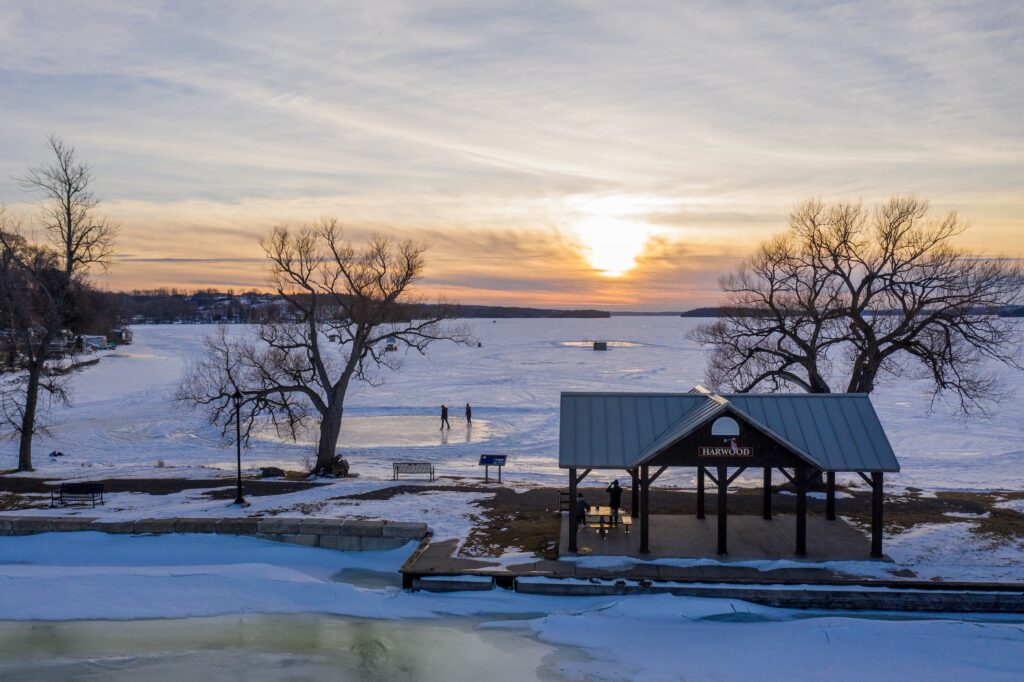 Drone view of skating area at Harwood dock