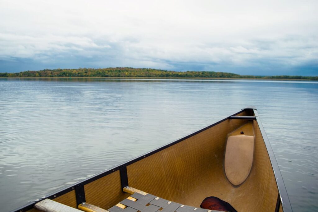 Bow of canoe on the lake