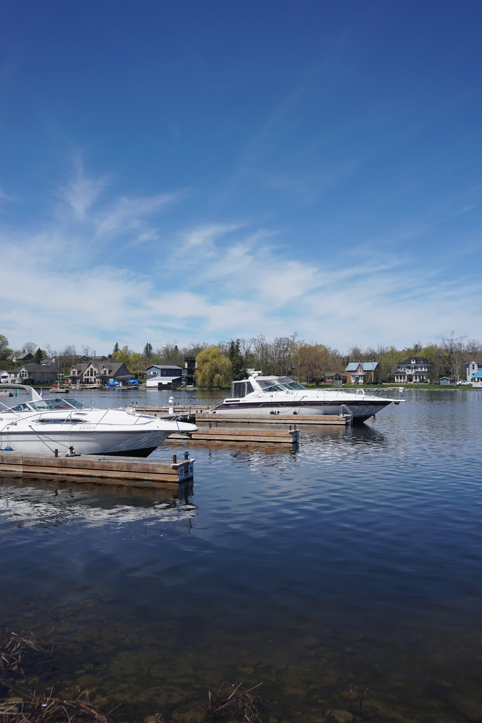 Boats parked at slips at Hastings Marina.