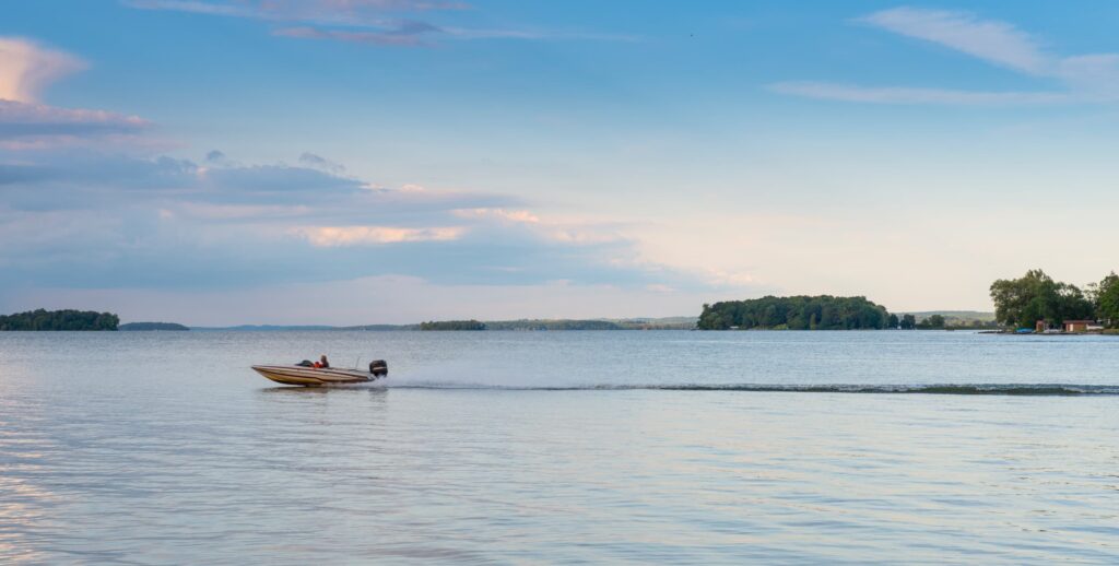 Boat on Rice Lake in summer
