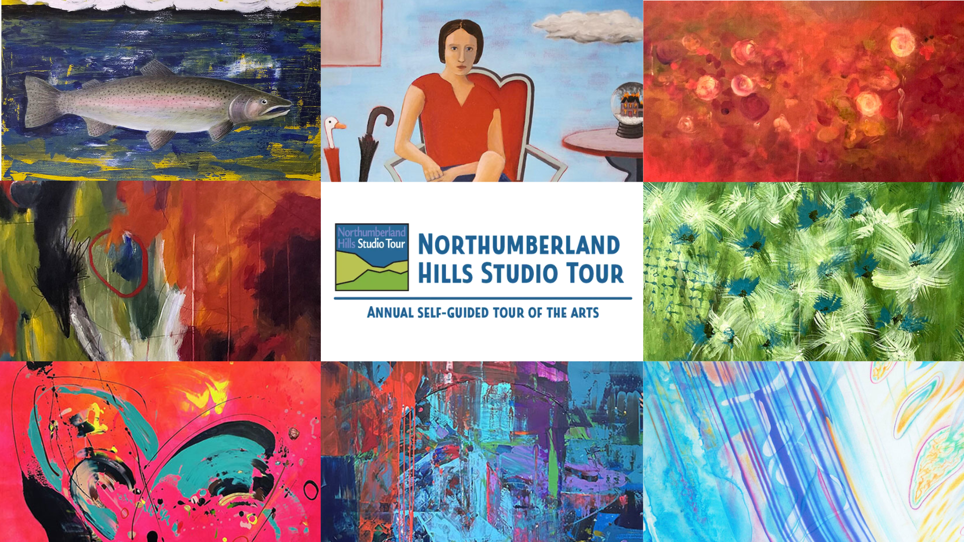 Grid of art for Northumberland Hills Studio tour including logo