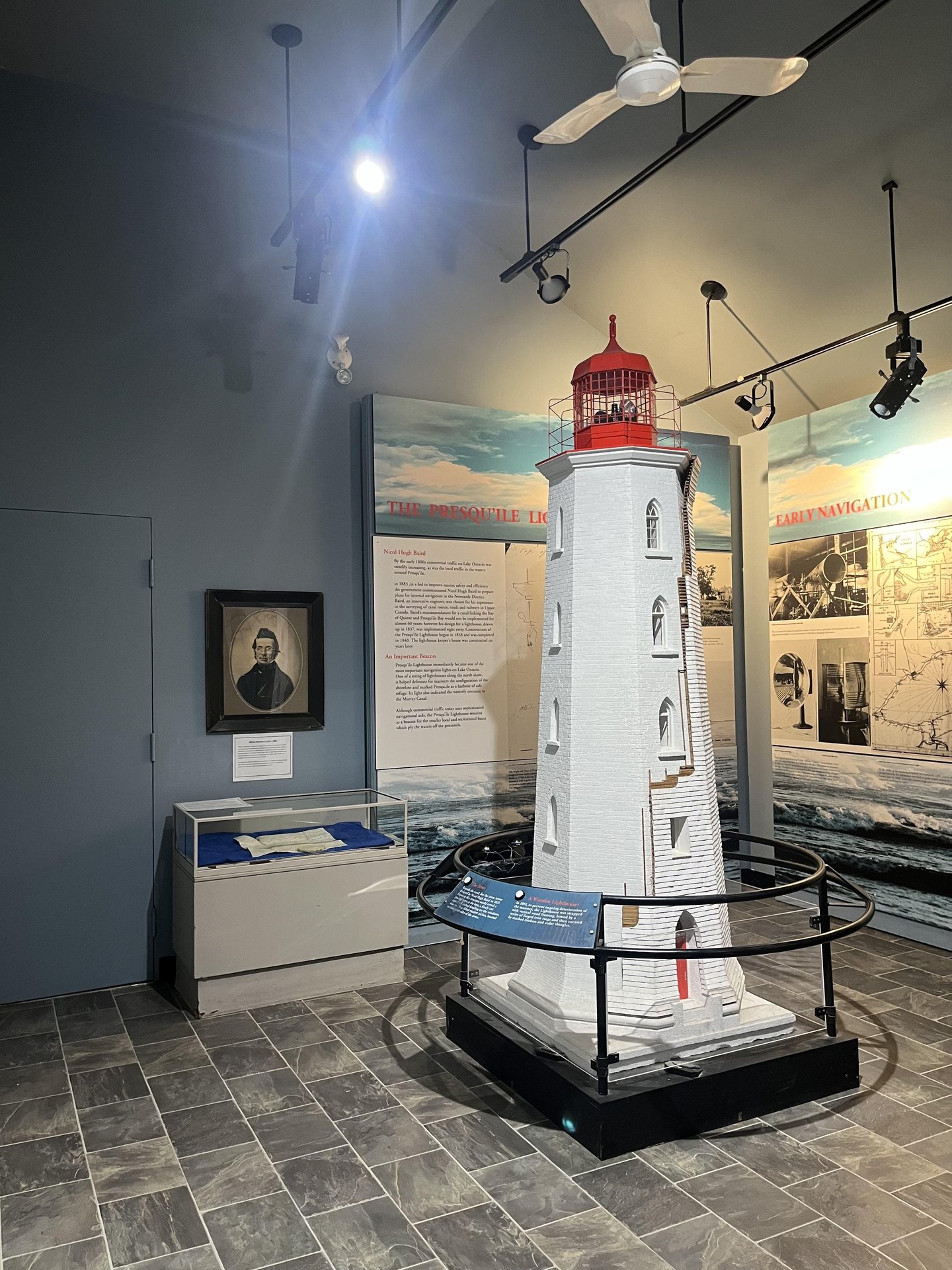 Interior of the Presqu'ile Lighthouse Interpretive Centre with a model of the lighthouse