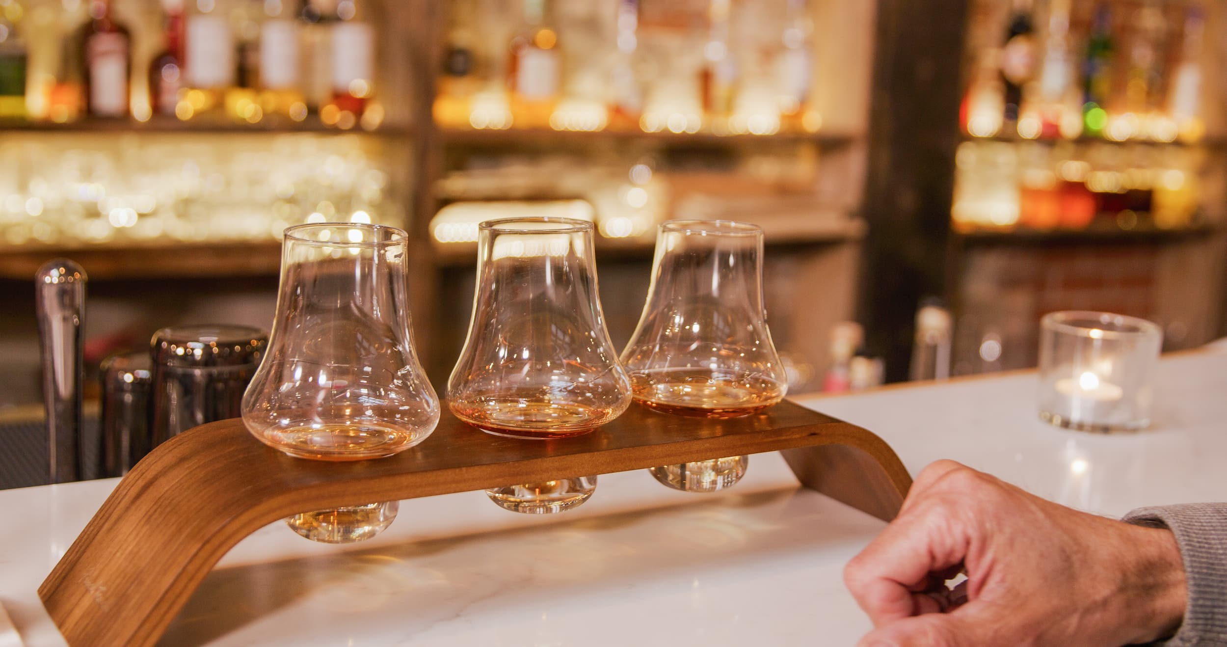 Flight of whiskey at Twenty Six Restaurant in Port Hope
