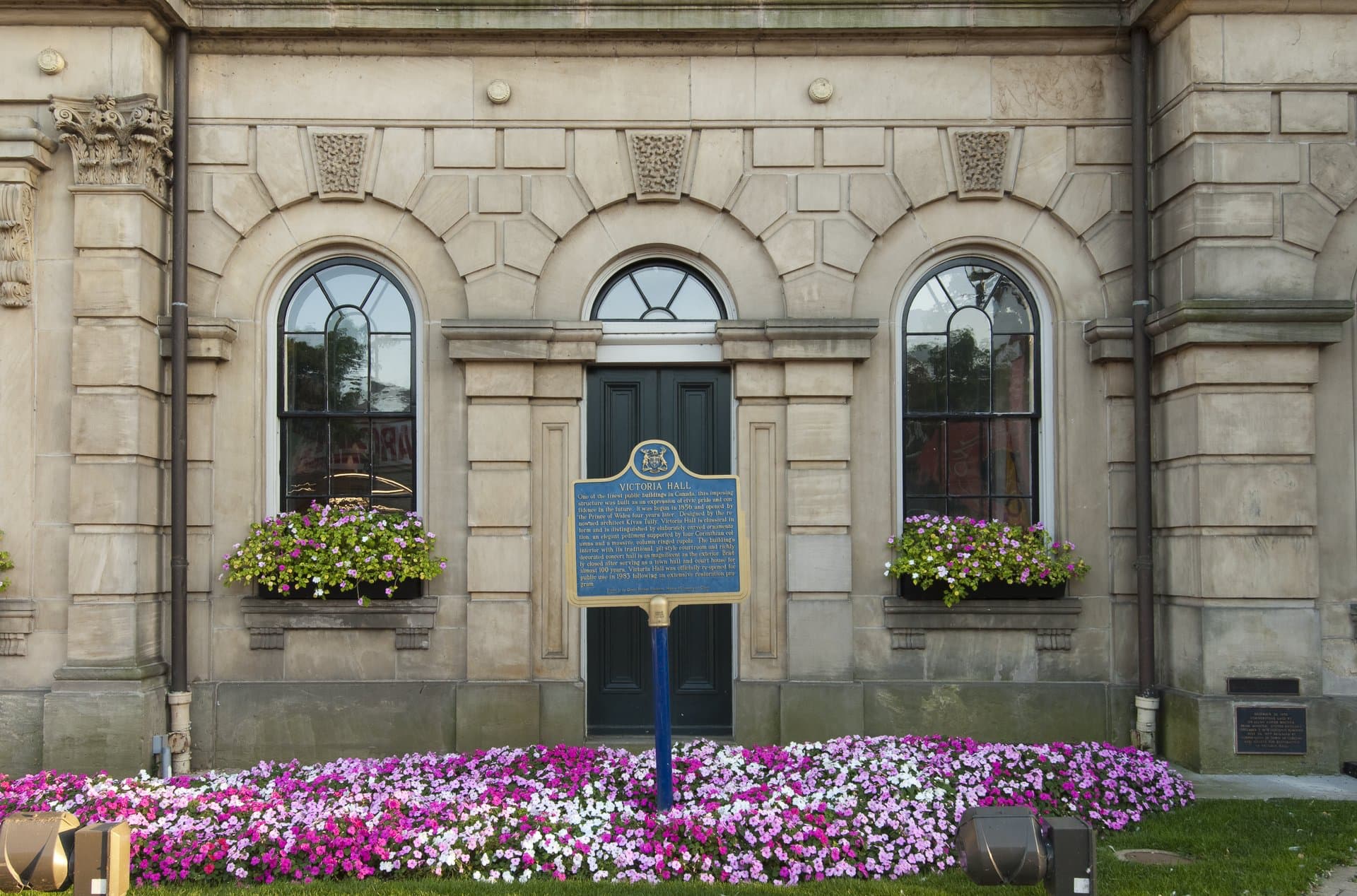 Exterior details of Victoria Hall in Cobourg