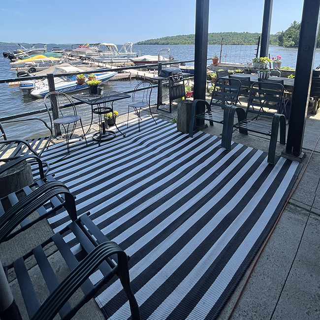 Patio area overlooking marina and lake.