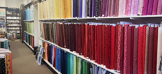 Rows of fabric rolls