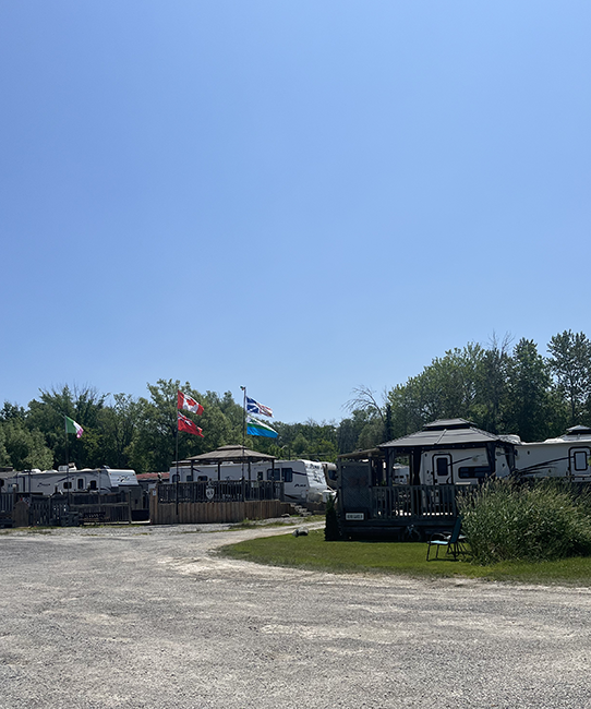 Seasonal trailers set up in rows.