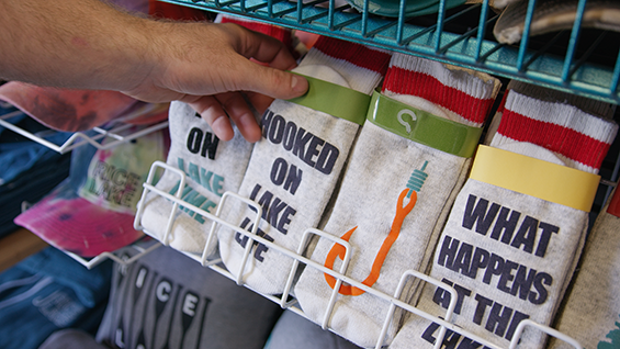 Rack of customized socks.
