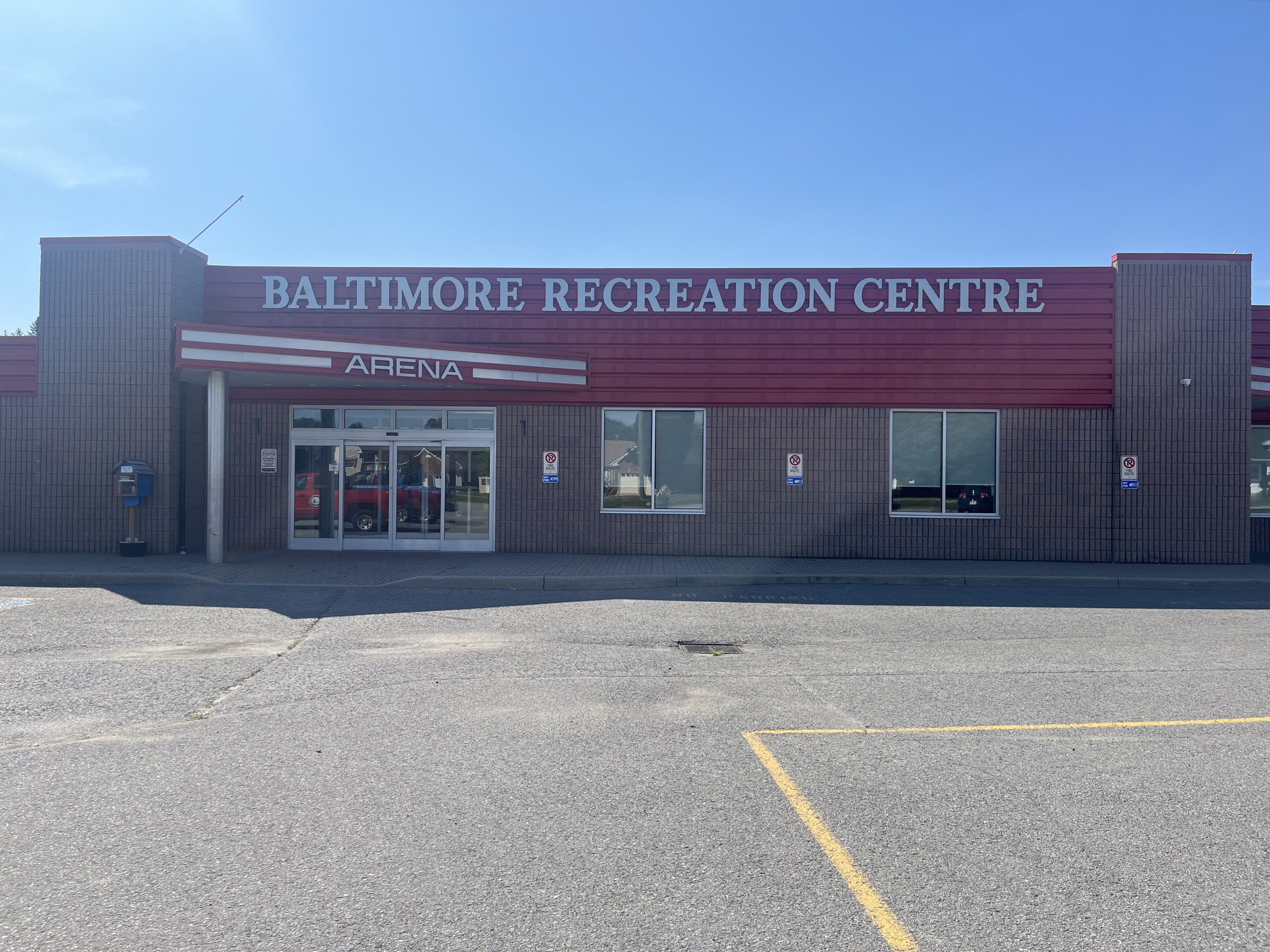 Photo of the Baltimore Recreation Centre Arena front entrance.