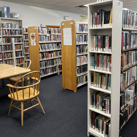 4 rows of book shelving.