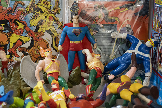 Action figures on display featuring Superman.