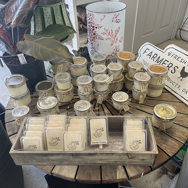 Display of candles and wax melts.