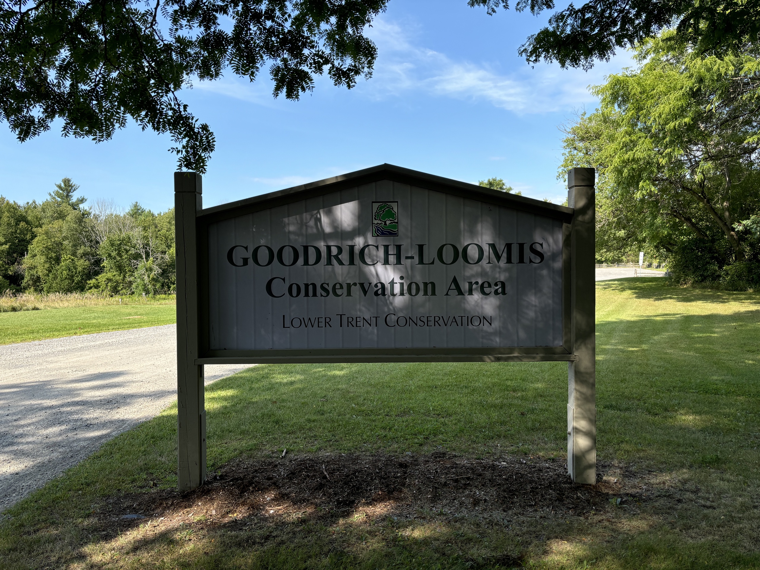 Photo of sign reading "Goodrich-Loomis Conservation Area. Lower Trent Conservation."