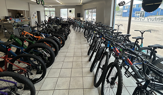Many bikes lined up in 2 rows