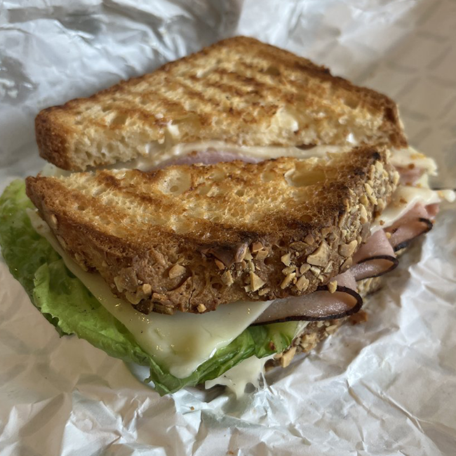 Toasted sandwich on fresh bread.