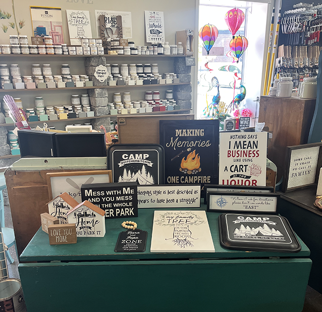 Display of comedy decor signs