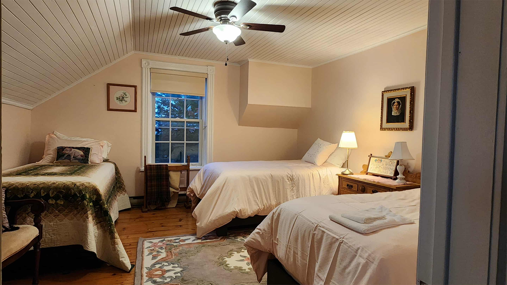 3 single beds in a bedroom at a retreat centre