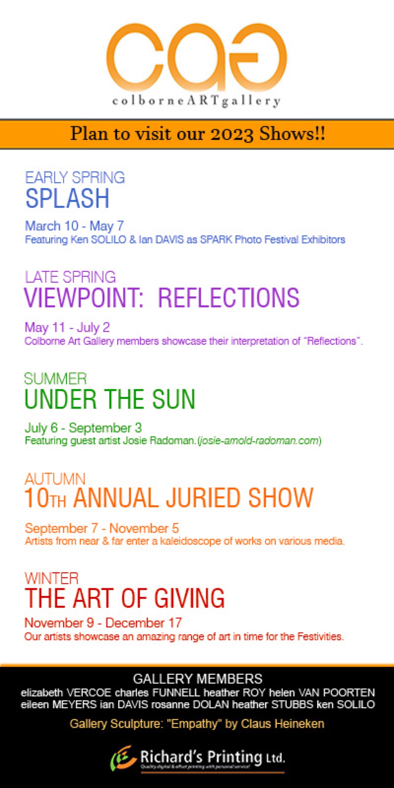 Text outlining upcoming exhibitions for 2023