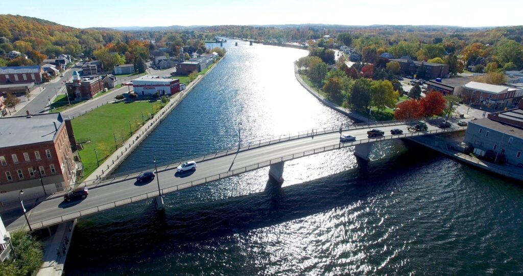 Drone of bridge connecting Campbellford