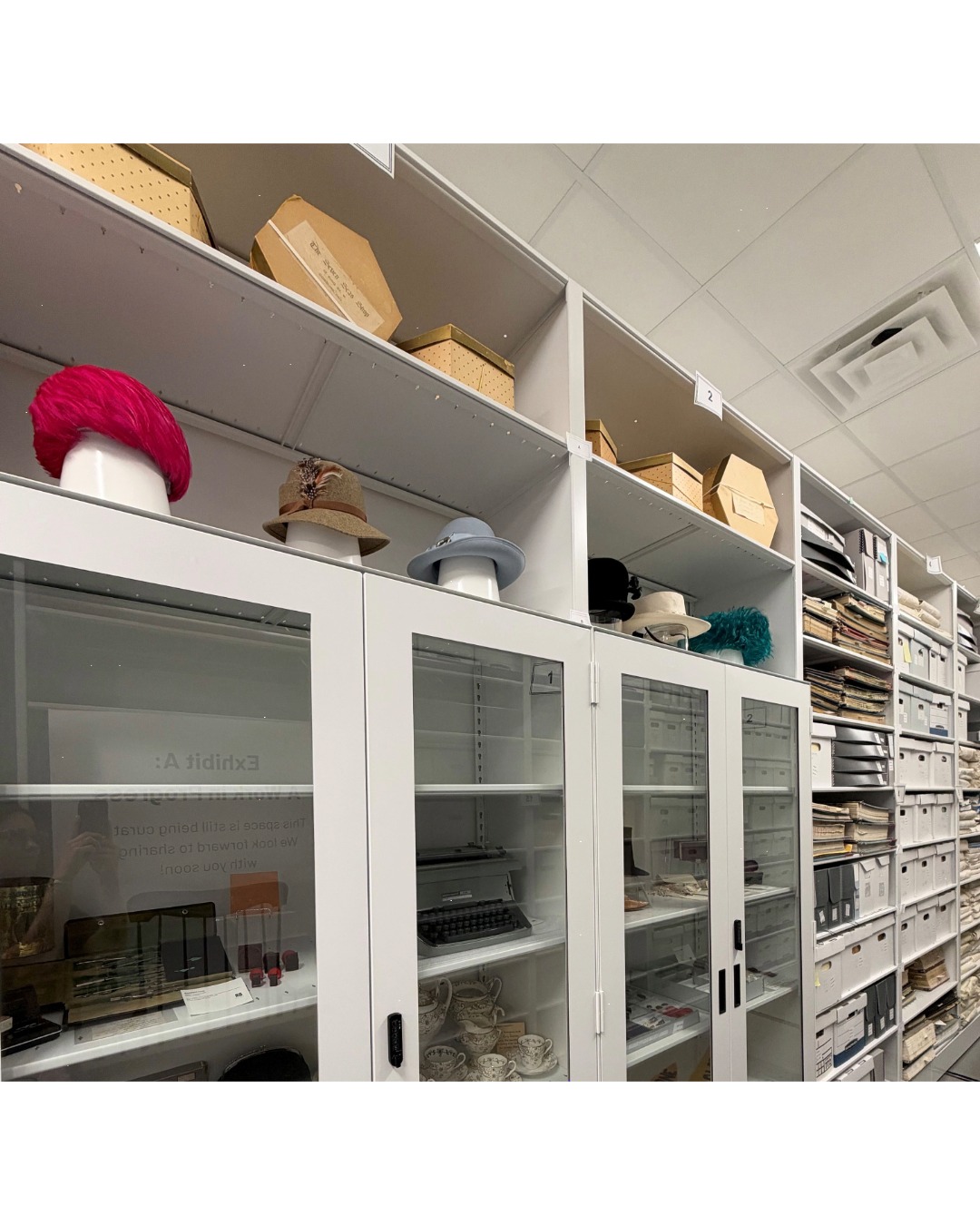 racks of curated items in a museum