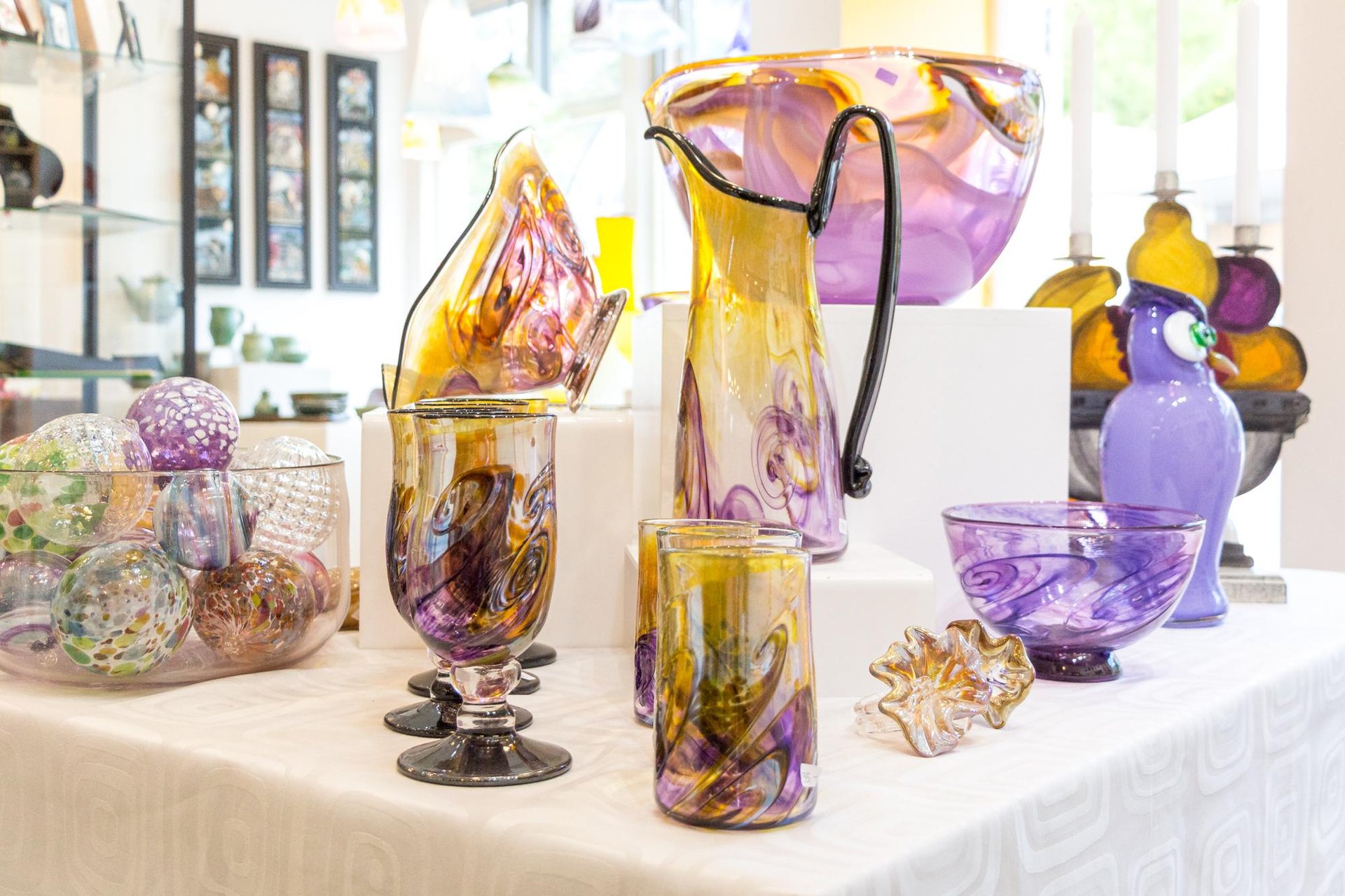 Hand blown glass at a gallery