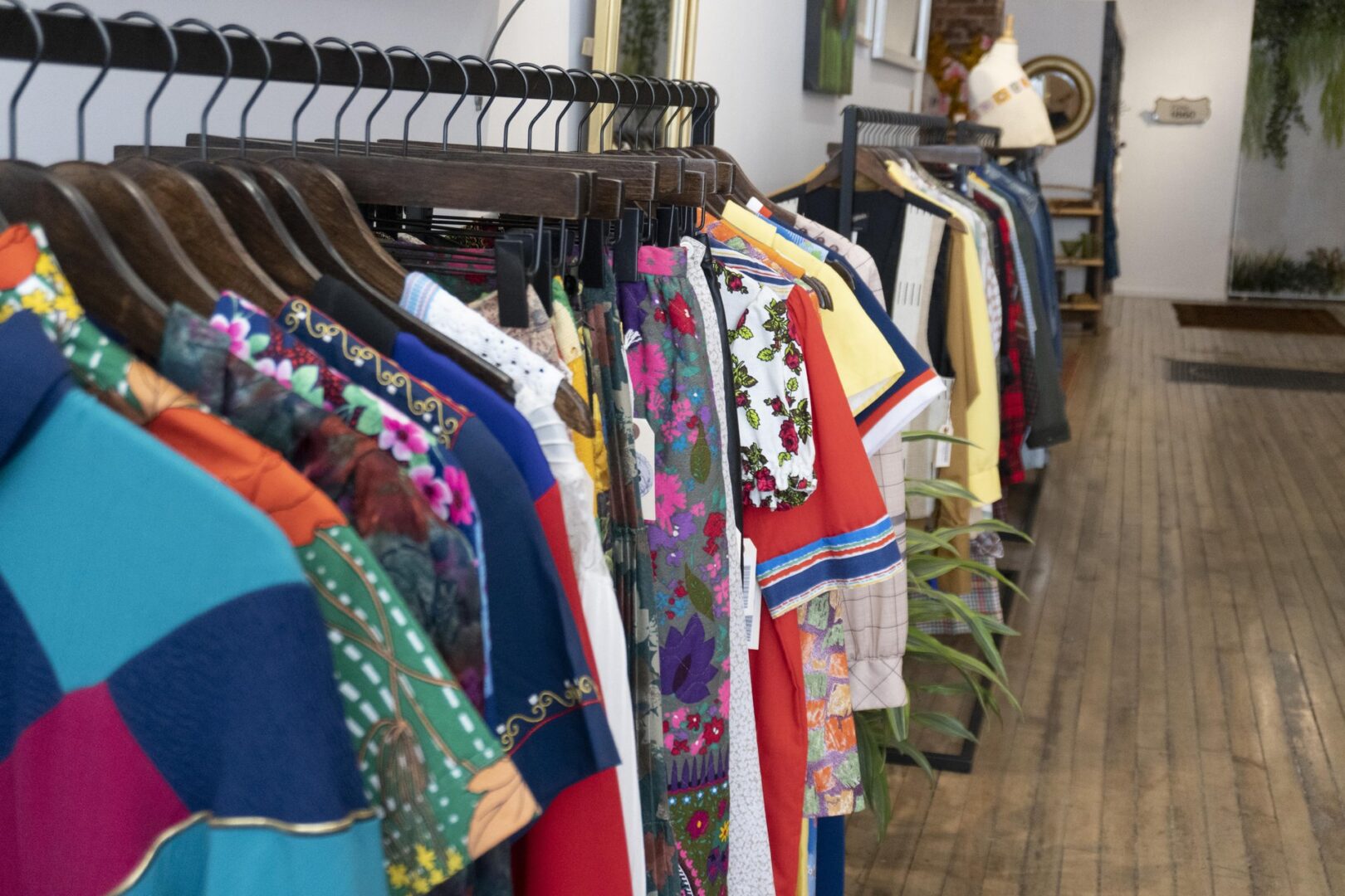 rack of vintage clothing