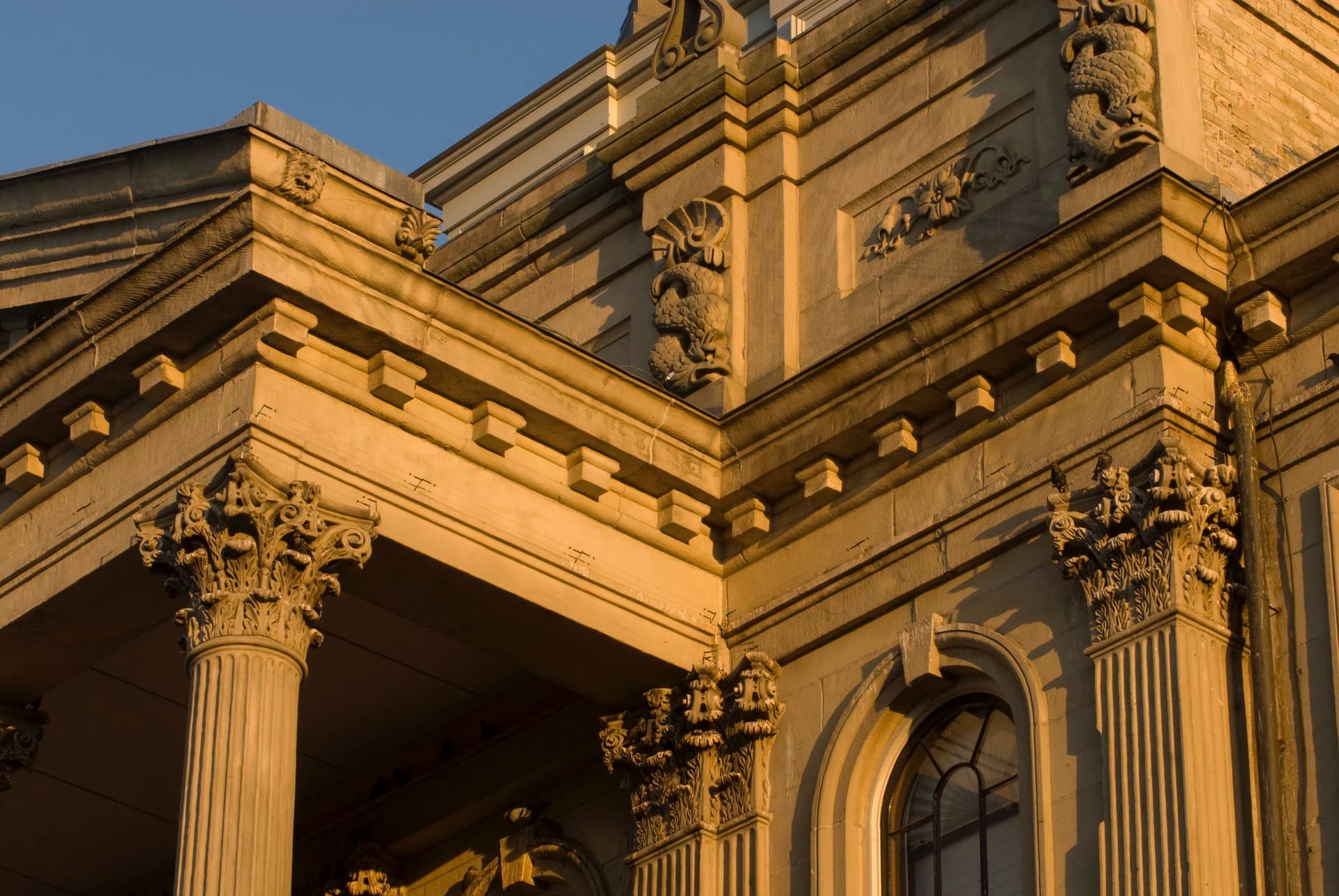 Exterior of Victoria Hall at dusk