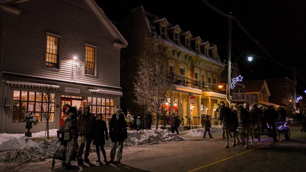 small town at night in winter