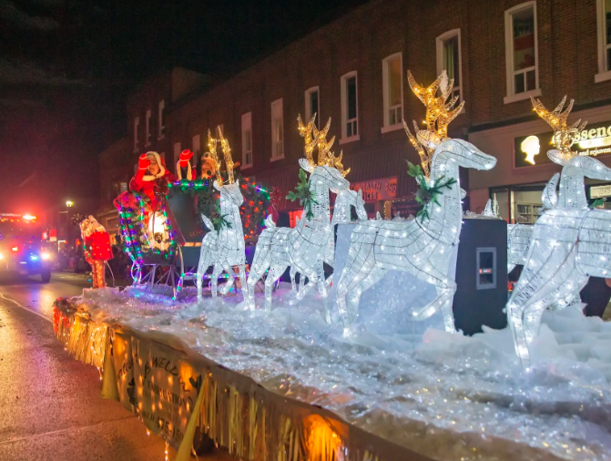 Brighton Santa Claus Parade. Photo of Santa's float with lit up reindeer.