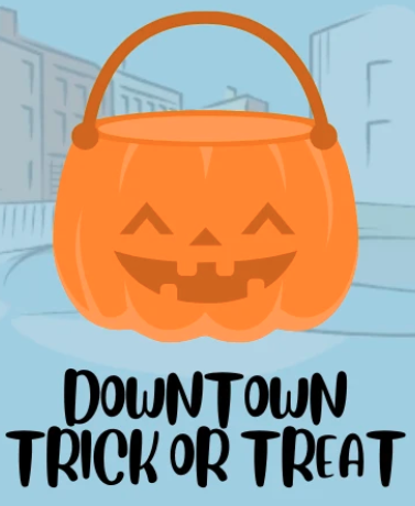 Downtown Trick or Treat. Pumpkin bucket image.