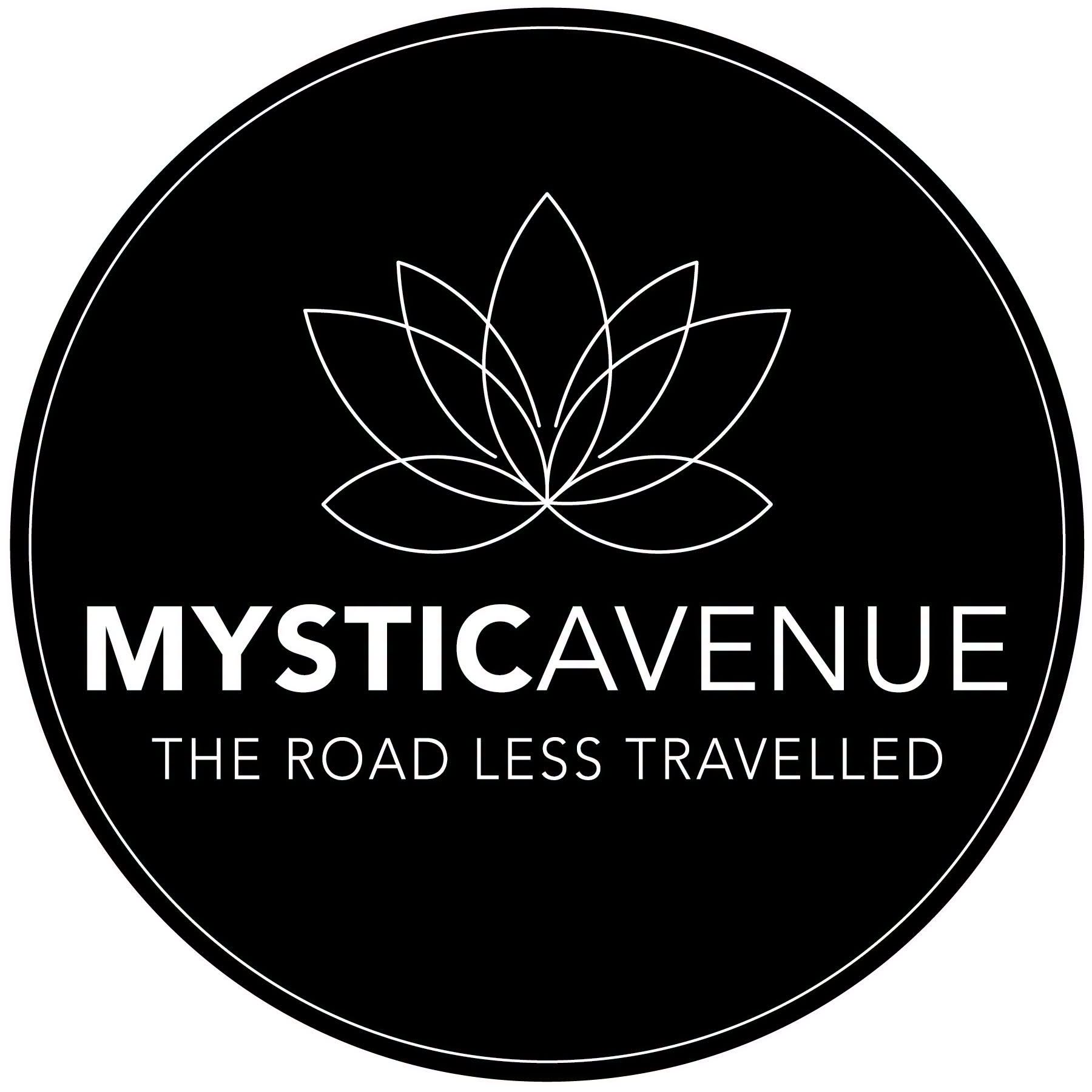 Mystic Avenue logo. The Road less travelled.